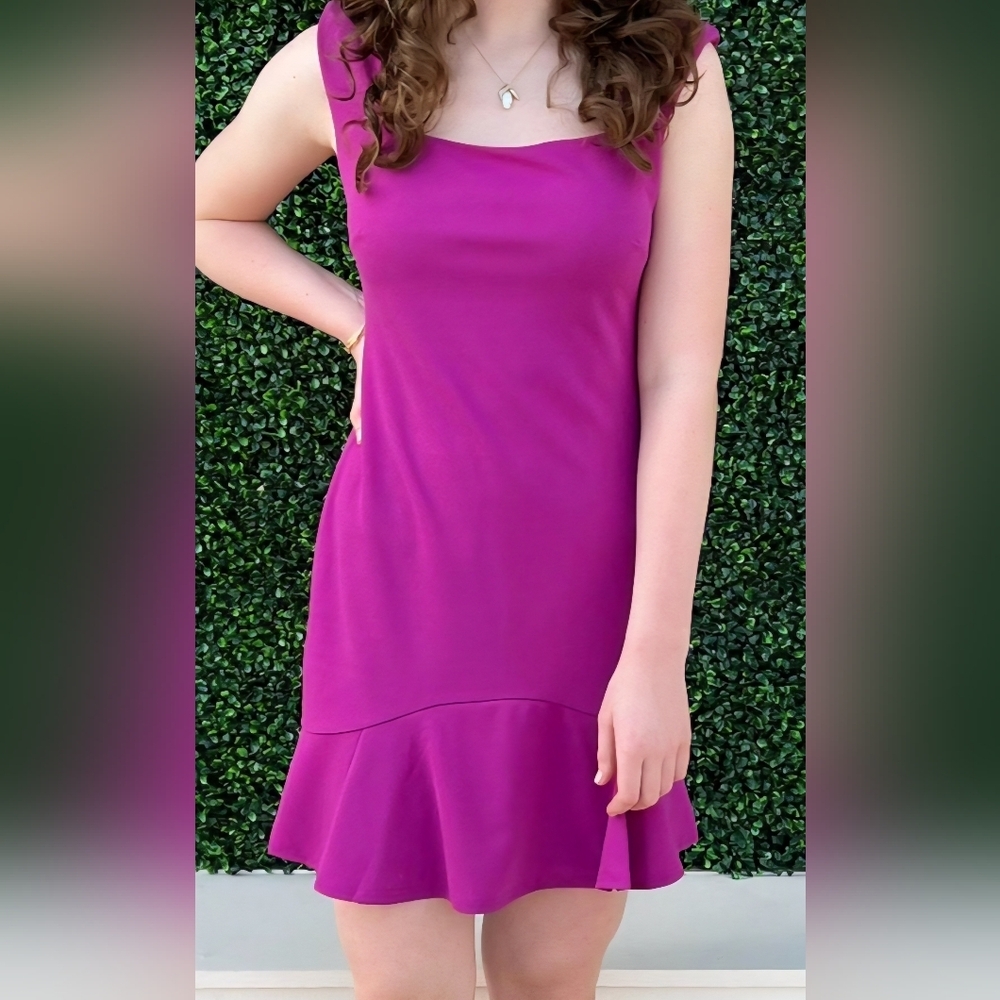 Vibrant Magenta She +Sky Sleeveless Mini Dress With Ruffle Flounce Bottom